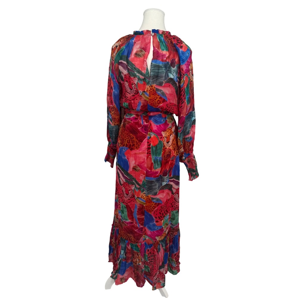 Farm Rio Mixed Print Maxi Dress Animal Collage Tie Waist Ruffle Long Sleeve XS‎ - Picture 5 of 14